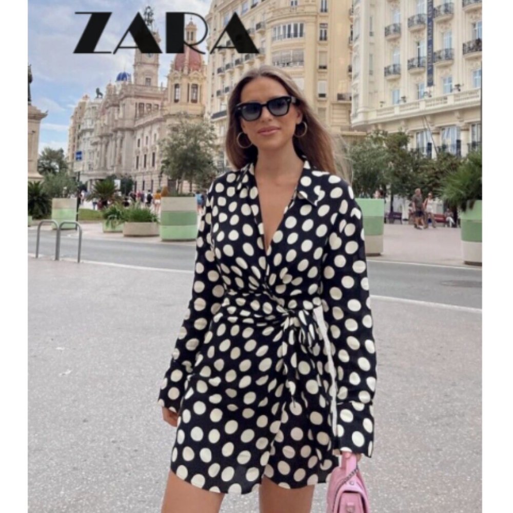 NWT Zara Black  and White Dot Shirt Dress